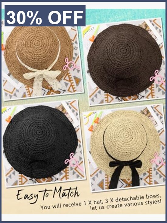 Handwoven Floppy Straw Sun Hat with Adjustable Chin Strap Wide Brim Packable main image 5